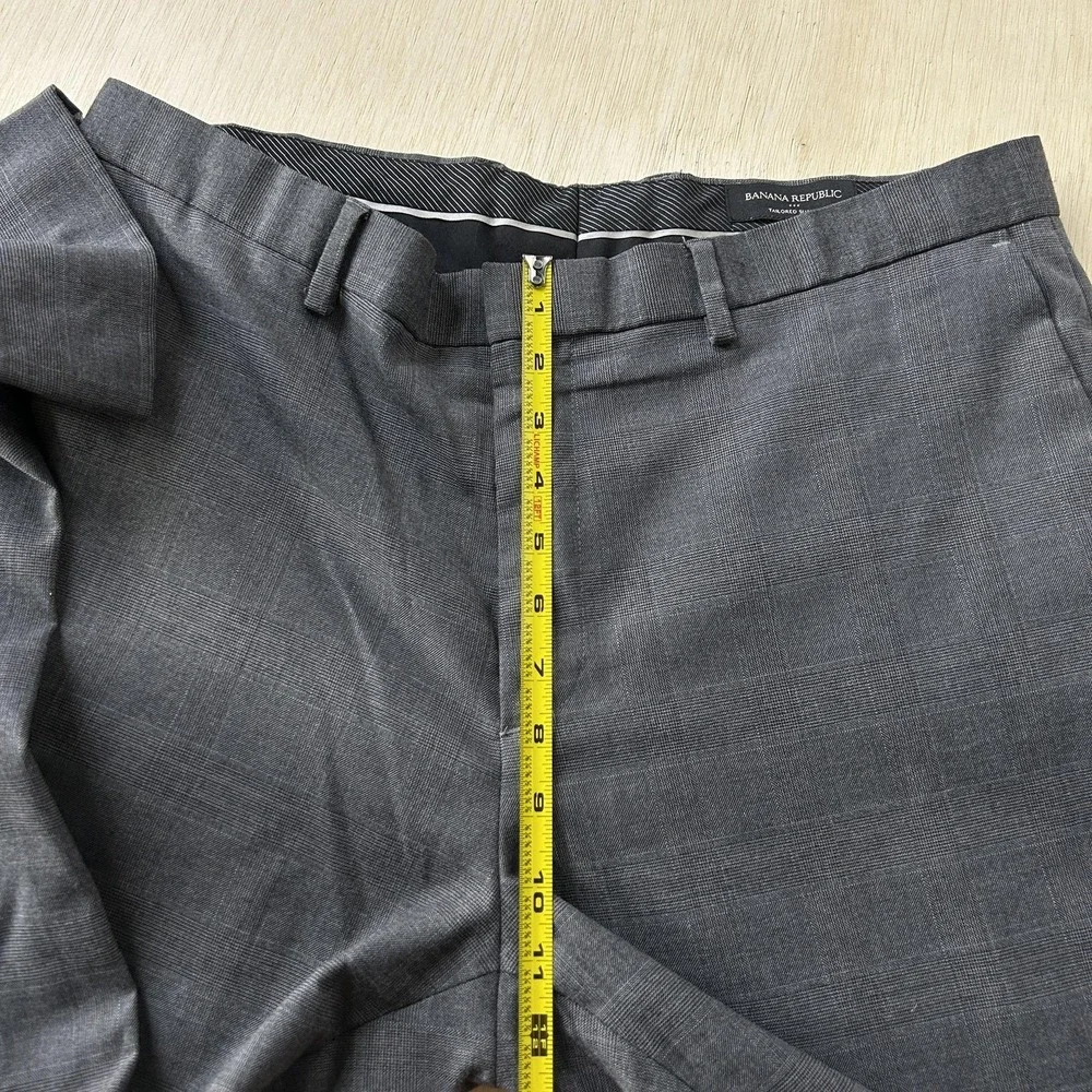Banana Republic Pants Mens 34x34 Gray Plaid Tailored Slim Fit Dress Workwear